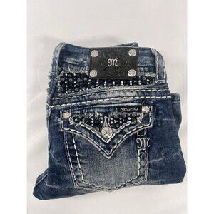 MISS ME JE5652ER Easy Boot Cut Flap Pockets Bling Jeans Distressed Size 26